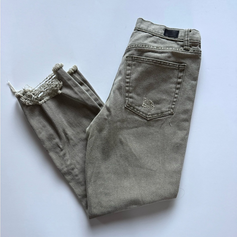 High Rise distressed olive green Jeans